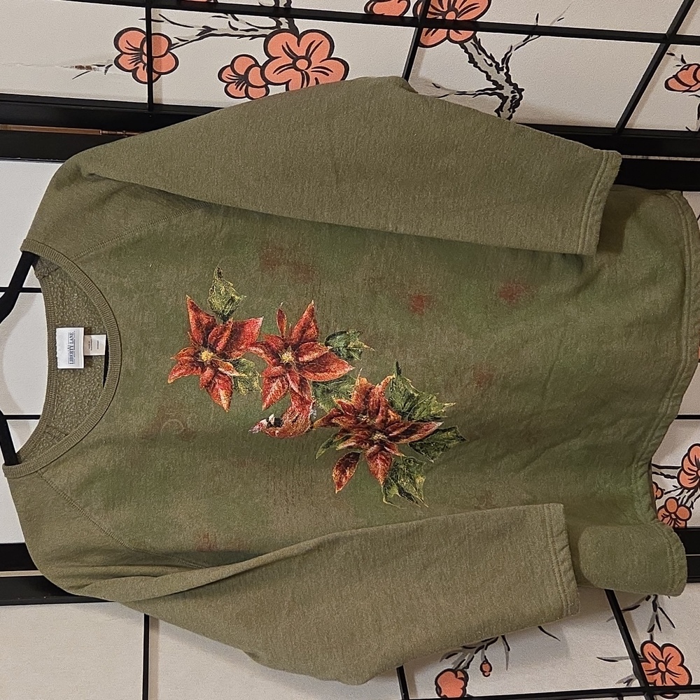 Liberty Lane Green Floral Fleece Lined Sweatshirt Size Large